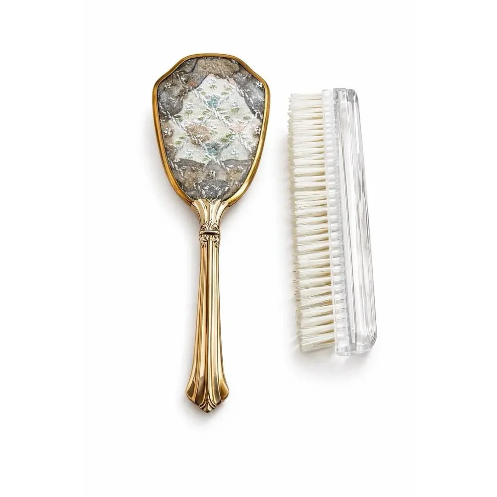 Vintage Vanity Hairbrush & Comb Brush Set Gold Tone Lucite Nylon Bristles MCM
